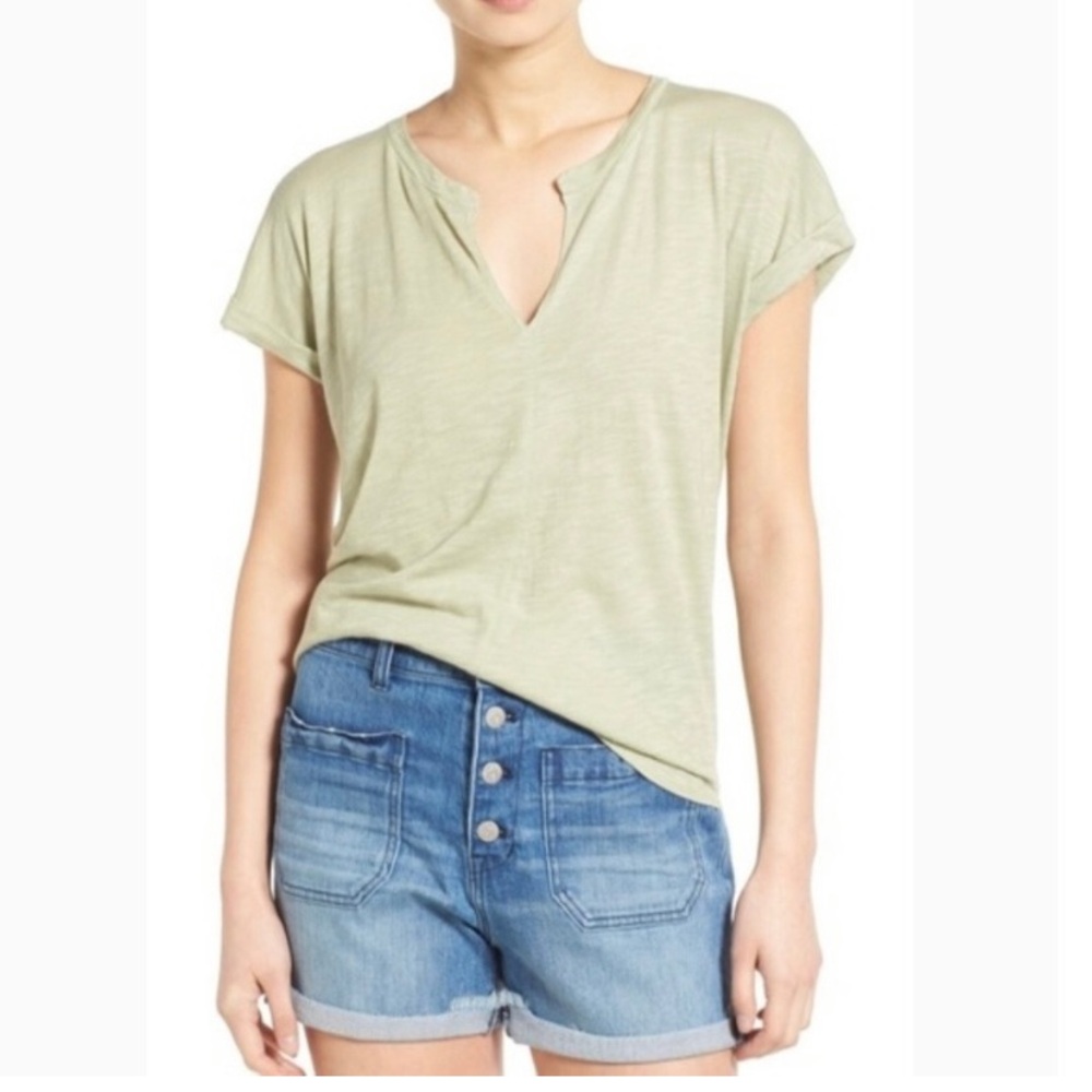 Madewell Turntable Split Neck Light Green Tee Shirt Casual Top XS